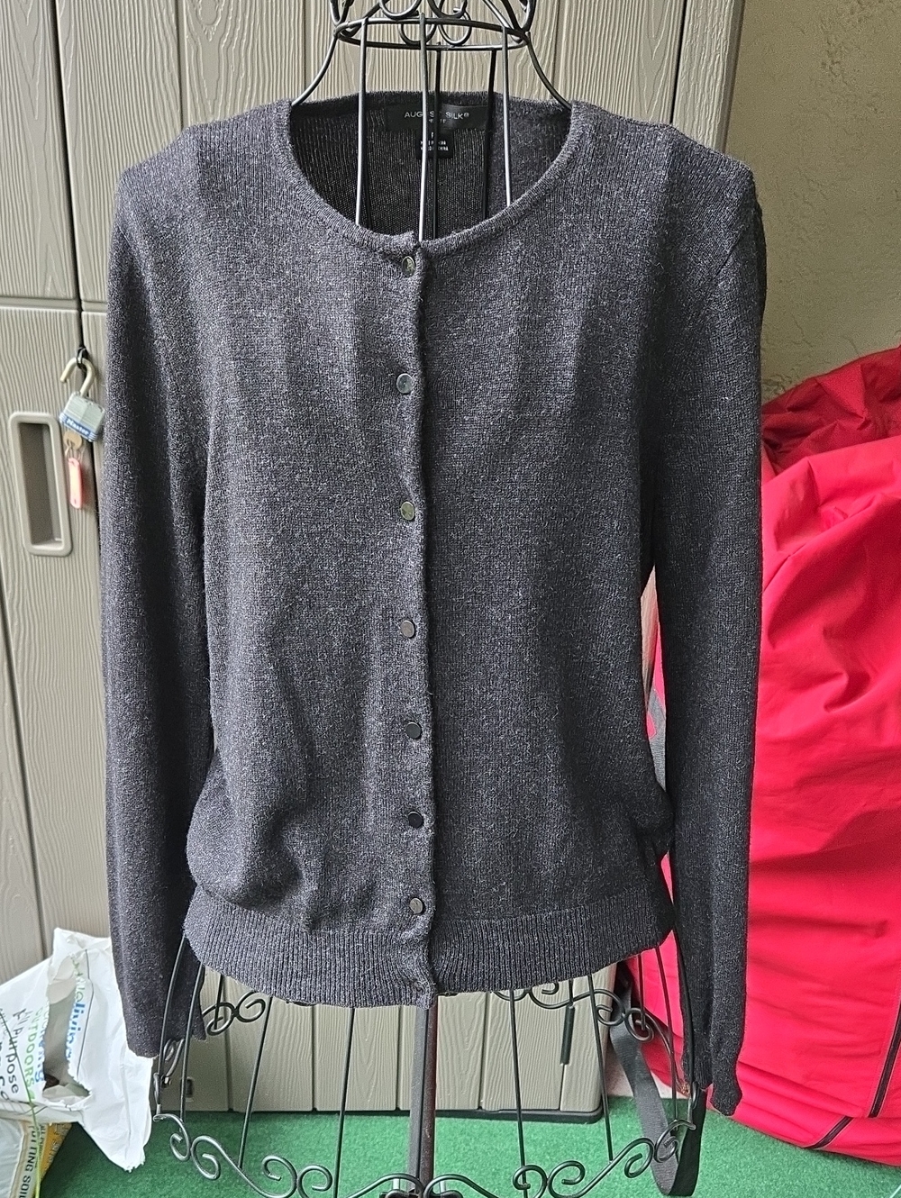 AUgust silk Charcoal Gray Button-Front Knit Cardigan